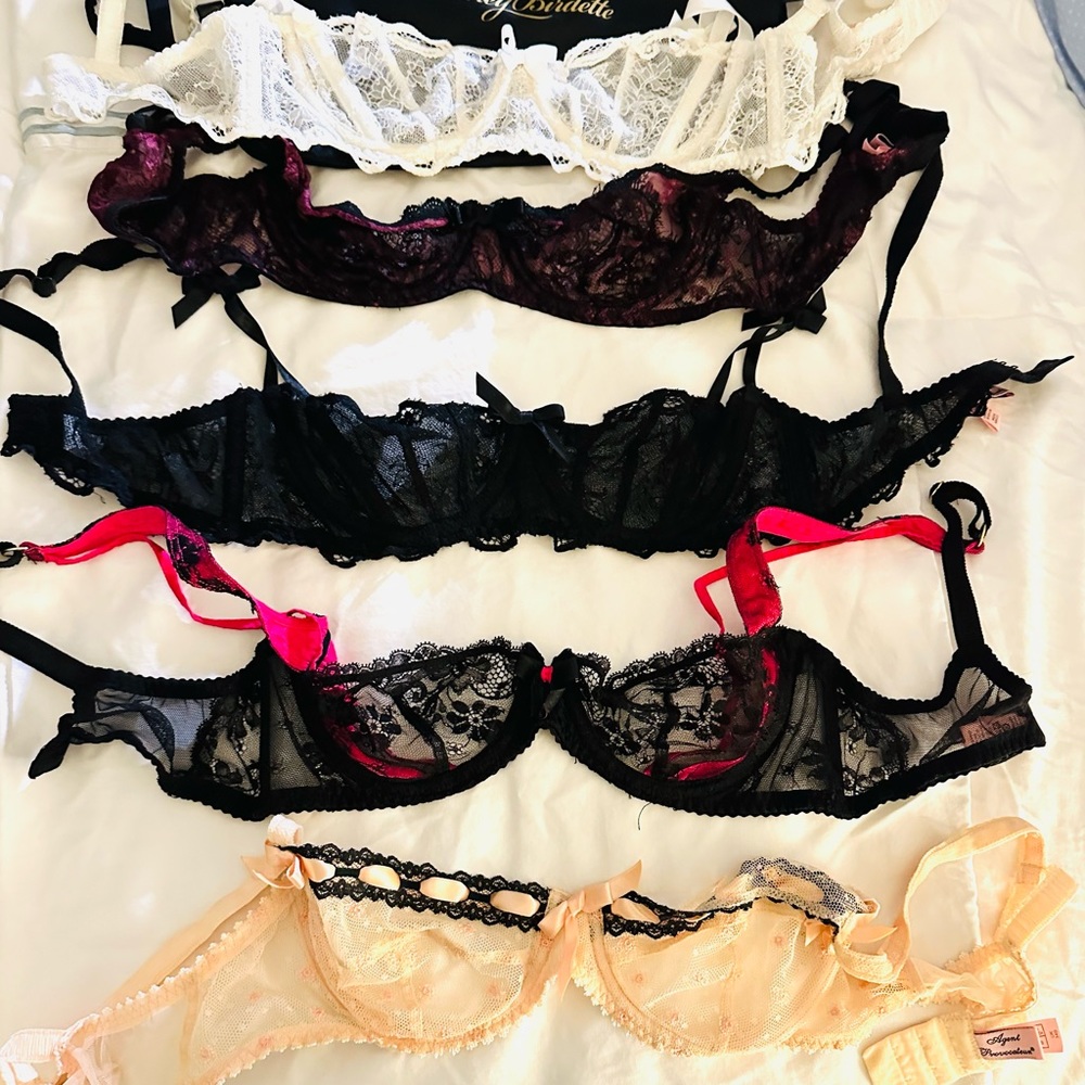 FIVE (5) gorgeous Agent Provacateur lace Demi Cup bras- ALL 34B
